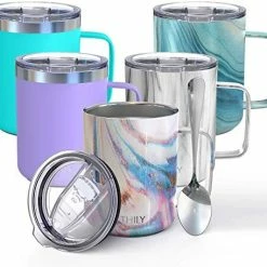 Hot Sale 😍 Stainless Steel Insulated Coffee Mug - THILY 12 Oz Vacuum Insulated Coffee Cup With Handle, Spill-Proof Lid, Reusable, BPA Free, Keep Coffee Cold Or Hot, Original Woodgrain 🔥 -Goblets & Chalices Sales Store 51QSE83ZtcL. AC