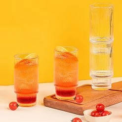 Cheap 😀 Combler Ribbed Glassware Set Of 4, Ribbed Glass Cups 12 Oz, Ribbed Glasses, Fluted Glassware, Ribbed Drinking Glasses, Ribbed Glassware For Whiskey, Cocktail, Beer, Iced Coffee Tea Smoothie Soda Gift ✔️ -Goblets & Chalices Sales Store 51S0N0fPXGL