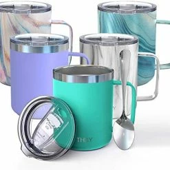 Hot Sale 😍 Stainless Steel Insulated Coffee Mug - THILY 12 Oz Vacuum Insulated Coffee Cup With Handle, Spill-Proof Lid, Reusable, BPA Free, Keep Coffee Cold Or Hot, Original Woodgrain 🔥 -Goblets & Chalices Sales Store 51VrqgAv3jL. AC