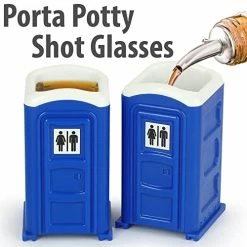 Outlet 👏 Funwares Porta Potty Shot Glasses, Funny Shot Glasses, Bathroom Humor White Elephant Gifts For Adults, 2 Ounce Shots, Set Of 2 🛒 -Goblets & Chalices Sales Store 51WX2flKnGL