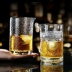 Flash Sale 😍 Kingrol Professional Cocktail Mixing Glasses, Set Of 2, 21 Ounces Heavy Duty Mixing Pitchers For Stirred Cocktail, Crystal Clear Stirring Glasses, Fancy Embossed Des 🎉 -Goblets & Chalices Sales Store 51XYStPyEdL