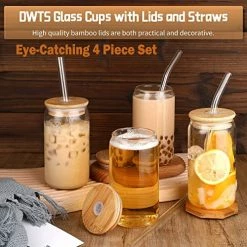 Flash Sale ⌛ Glass Cups With Lids And Straws 4pcs Set-DWTS DANWEITESI 16oz Iced Coffee Cups,Glass Coffee Cups With Lids And Straw,Beer Can Glass With Lids And Straw 🛒 -Goblets & Chalices Sales Store 51ZL93VACQL