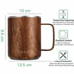 Hot Sale 😍 Stainless Steel Insulated Coffee Mug - THILY 12 Oz Vacuum Insulated Coffee Cup With Handle, Spill-Proof Lid, Reusable, BPA Free, Keep Coffee Cold Or Hot, Original Woodgrain 🔥 -Goblets & Chalices Sales Store 51ZTTBITXRL