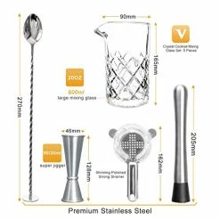 Best Pirce βοΈ Lighten Life Cocktail Mixing Glass Set,Bar Mixing Set With 20oz Crystal Thick Bottom Glass,Spoon, Jigger,Strainer And Muddle,5 Pieces Cocktail Mixing Glass Kits Perfect For Amateurs And Bartenders π§¨