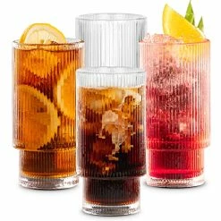 Goblets & Chalices Sales Store 15 Cheap π Combler Ribbed Glassware Set Of 4, Ribbed Glass Cups 12 Oz, Ribbed Glasses, Fluted Glassware, Ribbed Drinking Glasses, Ribbed Glassware For Whiskey, Cocktail, Beer, Iced Coffee Tea Smoothie Soda Gift βοΈ