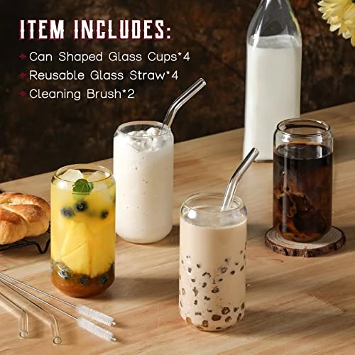 Discount π₯ NETANY Drinking Glasses With Glass Straw 4pcs Set - 16oz Can Shaped Glass Cups, Beer Glasses, Iced Coffee Glasses, Cute Tumbler Cup, Ideal For Whiskey, Soda, Tea, Water, Gift - 2 Cleaning Brushes π 3 Discount π₯ NETANY Drinking Glasses With Glass Straw 4pcs Set - 16oz Can Shaped Glass Cups, Beer Glasses, Iced Coffee Glasses, Cute Tumbler Cup, Ideal For Whiskey, Soda, Tea, Water, Gift - 2 Cleaning Brushes π - Image 2