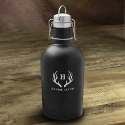 Best Sale 🎉 A Gift Personalized Personalized Beer Growler (Black Matte, Stamped Design), 64 Oz Stainless Steel Single Wall Bottle Ideal For Camping, Travel - Unique Wedding Groomsm 🔥 -Goblets & Chalices Sales Store 51eBv5EHu L. AC