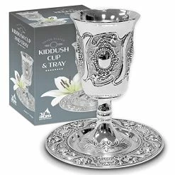 Flash Sale 😉 Ner Mitzvah Tall Kiddush Cup And Tray - Premium Quality Silver Plated Goblet With Stem - Shabbat And Havdalah Goblet - Judaica Shabbos And Holiday Gif ❤️