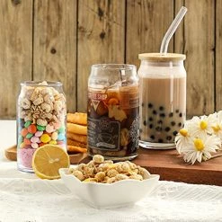 Outlet ❤️ VITEVER [ 6pcs Set ] Glass Cups With Bamboo Lids And Glass Straw - Beer Can Shaped Drinking Glasses, 16 Oz Iced Coffee Glasses, Cute Tumbler Cup For Smoothie, Boba Tea, Whiskey, Water - 2 Cleaning Brushes 🔥 -Goblets & Chalices Sales Store 51hVQq0TMJL