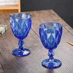 Best deal 👍 Heng River Blue Colored Wine Glasses Set Of 6, Blue Water Glass Goblets, Blue Glass Drinkware Set, Blue Vintage Water Glass Cups, 11 OZ Diamond Pattern Embossed Drinking Glasses, 🎅 Christmas Stemmed Glasswa 🥰 -Goblets & Chalices Sales Store 51kdCsVoBwL