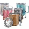 Hot Sale 😍 Stainless Steel Insulated Coffee Mug - THILY 12 Oz Vacuum Insulated Coffee Cup With Handle, Spill-Proof Lid, Reusable, BPA Free, Keep Coffee Cold Or Hot, Original Woodgrain 🔥 -Goblets & Chalices Sales Store 51l2bDavpYL