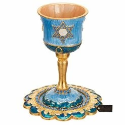 Coupon 🔥 Matashi Hand-Painted Enamel Tall 5" Kiddush Cup Set With Stem And Tray Embellished With Crystals And Star Of David Design For Weddings Shabbat Havdalah Passover Goblet Judaica Gift Blessings Cup Red Kiddish Cup 🎁