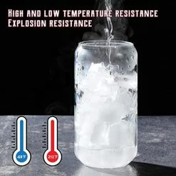 Best Sale 👍 NETANY [ 8pcs Set ] Drinking Glasses With Bamboo Lids And Glass Straw - 16oz Can Shaped Glass Cups, Beer Glasses, Iced Coffee Glasses, Cute Tumbler Cup, Ideal For Cocktail, Whiskey, Gift - 2 Cleaning Brushes ✔️ -Goblets & Chalices Sales Store 51nxV810JdL