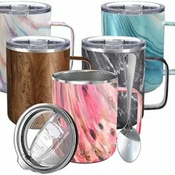 Hot Sale 😍 Stainless Steel Insulated Coffee Mug - THILY 12 Oz Vacuum Insulated Coffee Cup With Handle, Spill-Proof Lid, Reusable, BPA Free, Keep Coffee Cold Or Hot, Original Woodgrain 🔥 -Goblets & Chalices Sales Store 51r6fklkrkL. AC