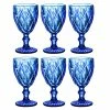 Best deal 👍 Heng River Blue Colored Wine Glasses Set Of 6, Blue Water Glass Goblets, Blue Glass Drinkware Set, Blue Vintage Water Glass Cups, 11 OZ Diamond Pattern Embossed Drinking Glasses, 🎅 Christmas Stemmed Glasswa 🥰