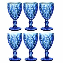 Best deal π Heng River Blue Colored Wine Glasses Set Of 6, Blue Water Glass Goblets, Blue Glass Drinkware Set, Blue Vintage Water Glass Cups, 11 OZ Diamond Pattern Embossed Drinking Glasses, π
Christmas Stemmed Glasswa π₯°