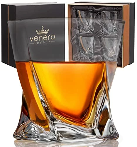 Flash Sale ✨ Venero London VENERO Crystal Whiskey Glasses, Set Of 4 Rocks Glasses In Satin-Lined Gift Box - 10 Oz Old Fashioned Lowball Bar Tumblers For Drinking Bourbon, Scotch Whisky, Cocktails, Cognac ✨ 3 Flash Sale ✨ Venero London VENERO Crystal Whiskey Glasses, Set Of 4 Rocks Glasses In Satin-Lined Gift Box - 10 Oz Old Fashioned Lowball Bar Tumblers For Drinking Bourbon, Scotch Whisky, Cocktails, Cognac ✨