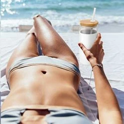 Best deal 😉 Tronco 24oz Glass Tumbler Glass Water Bottle Straw Silicone Protective Sleeve Bamboo Lid - BPA Free Coffee Col 🛒 -Goblets & Chalices Sales Store 51tmglZ8hgL