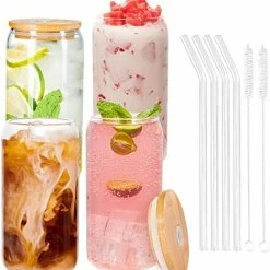 Wholesale π Glass Cups With Bamboo Lids And Glass Straws 4 Set, YSJILIDE 16oz Can Shaped Drinking Glass Cups, Iced Coffee Cup, Beer Glasses Ideal For Cocktails, Whisky, Juice, DIY, Gifts - 2 Cleaning Brushes π 10 Wholesale π Glass Cups With Bamboo Lids And Glass Straws 4 Set, YSJILIDE 16oz Can Shaped Drinking Glass Cups, Iced Coffee Cup, Beer Glasses Ideal For Cocktails, Whisky, Juice, DIY, Gifts - 2 Cleaning Brushes π -Goblets & Chalices Sales Store 51wIw6m37L. AC