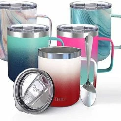 Hot Sale 😍 Stainless Steel Insulated Coffee Mug - THILY 12 Oz Vacuum Insulated Coffee Cup With Handle, Spill-Proof Lid, Reusable, BPA Free, Keep Coffee Cold Or Hot, Original Woodgrain 🔥 -Goblets & Chalices Sales Store 51x5Tp8QAqL. AC