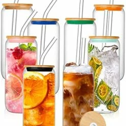 Best Sale 😀 Tronco Beer Can Glasses With Bamboo Lid And Glass Straws,Drinking Glasses 10pcs Set,16oz Can Shaped Glasses With Lid And Straw,Beer Glass Can Cups,Soda Can Glasses,Glass Beer Cups,Iced Coffee Glasses Glass Bamboo Lid- 6 Pack 👏 -Goblets & Chalices Sales Store 51xDBSHTMfL. AC