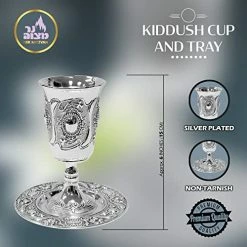 Flash Sale 😉 Ner Mitzvah Tall Kiddush Cup And Tray - Premium Quality Silver Plated Goblet With Stem - Shabbat And Havdalah Goblet - Judaica Shabbos And Holiday Gif ❤️ -Goblets & Chalices Sales Store 51xaNWDJVsL