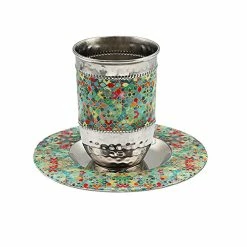 Cheap ✔️ Emanuel Kiddush Cup Set Stainless Steel And Colorful Enamel For Shabbat And Yom Tov (Mosaic CT-11) ⌛